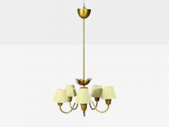  Asea ASEA Swedish Modern Chandelier Brass Elm Fabric Sweden 1947 - 4795593