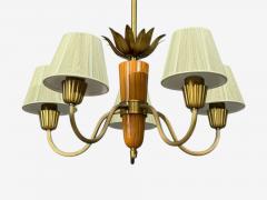  Asea ASEA Swedish Modern Chandelier Brass Elm Fabric Sweden 1947 - 4795594