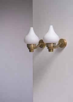  Asea ASEA pair of brass and opaline glass wall lamps - 2843045
