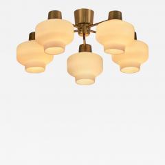  Asea Asea Elektroskandia Five Arm Brass and Glass Ceiling Light Sweden ca 1950s - 3005537