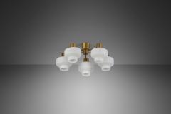  Asea Asea Elektroskandia Five Arm Brass and Glass Ceiling Light Sweden ca 1950s - 3889052