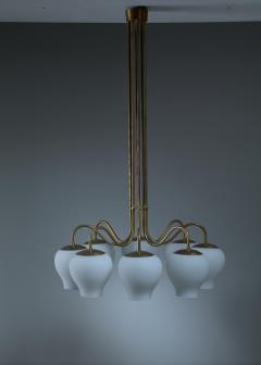  Asea Large ASEA Chandelier in Brass with 8 Frosted Glass Shades Sweden 1940s - 876854