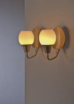  Asea Pair of ASEA brass and opaline glass wall lamps - 2833653