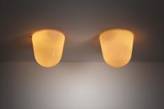  Asea Pair of Milk Glass Flush Mounts by ASEA Sweden Mid 20th Century - 4098403