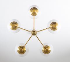  Asea Swedish Midcentury Chandelier in Brass and Opaline Glass by ASEA - 1247504