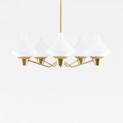  Asea Swedish Midcentury Chandelier in Brass and Opaline Glass by ASEA - 1249063