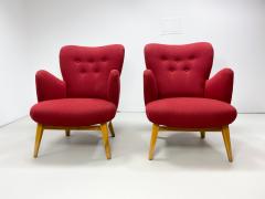  Asko 1950s Vintage Red Asko Lounge Chairs a Pair - 2224748