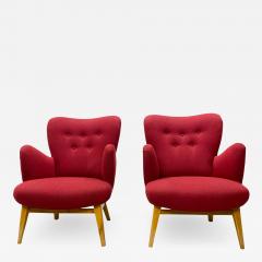  Asko 1950s Vintage Red Asko Lounge Chairs a Pair - 2225906