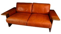  Asko 1970s Asko of Finland 2 seat orange leather sofa - 3149483