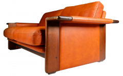  Asko 1970s Asko of Finland 2 seat orange leather sofa - 3149485