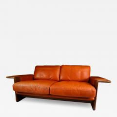  Asko 1970s Asko of Finland 2 seat orange leather sofa - 3150576