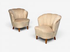  Asko Asko Finnish Modern Lounge Chairs Beige Velvet Beech Finland 1950s - 4602576