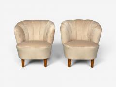  Asko Asko Finnish Modern Lounge Chairs Beige Velvet Beech Finland 1950s - 4602577