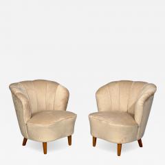  Asko Asko Finnish Modern Lounge Chairs Beige Velvet Beech Finland 1950s - 4603217