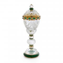  Asprey An Asprey Gold Diamond and Green Enamel Mounted Rock Crystal Cup and Cover - 4809059