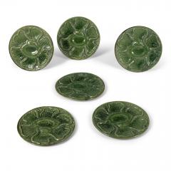  Atelier Cerenne of Vallauris Six French Green Majolica Oyster Plates in Octopus Pattern - 3889717