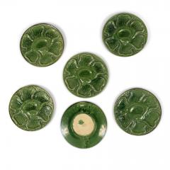  Atelier Cerenne of Vallauris Six French Green Majolica Oyster Plates in Octopus Pattern - 3889719