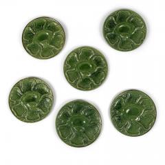  Atelier Cerenne of Vallauris Six French Green Majolica Oyster Plates in Octopus Pattern - 3889721