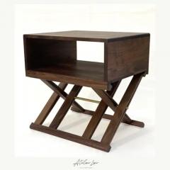  Atelier Luer Atelier Luer Open Shelf Solid Walnut Night End Table with X Frame Base Brass - 3509615