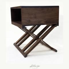  Atelier Luer Atelier Luer Open Shelf Solid Walnut Night End Table with X Frame Base Brass - 3509617