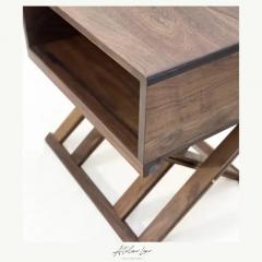  Atelier Luer Atelier Luer Open Shelf Solid Walnut Night End Table with X Frame Base Brass - 3509619