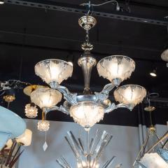  Atelier Petitot Ezan Glass Art Deco Frosted Glass Chandelier w Silvered Bronze Fittings by Ezan Petitot - 1462236