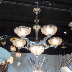  Atelier Petitot Ezan Glass Art Deco Frosted Glass Chandelier w Silvered Bronze Fittings by Ezan Petitot - 1462237