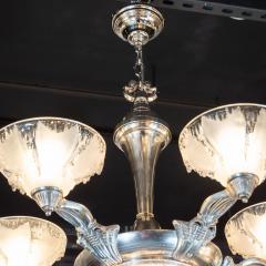  Atelier Petitot Ezan Glass Art Deco Frosted Glass Chandelier w Silvered Bronze Fittings by Ezan Petitot - 1462240