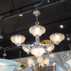  Atelier Petitot Ezan Glass Art Deco Frosted Glass Chandelier w Silvered Bronze Fittings by Ezan Petitot - 1462245