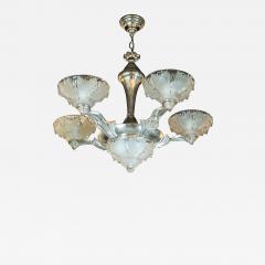  Atelier Petitot Ezan Glass Art Deco Frosted Glass Chandelier w Silvered Bronze Fittings by Ezan Petitot - 1462972