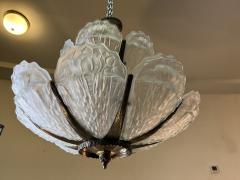  Atelier Petitot Ezan Glass EXTRAORDINARY NICKELED BRONZE FRENCH ART DECO CHANDELIER - 2563436