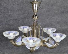  Atelier Petitot Ezan Glass FRENCH ART DECO GLASS NICKELED BRONZE BIRD CHANDELIER BY ATELIER PETITOT - 4278215