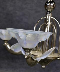  Atelier Petitot Ezan Glass FRENCH ART DECO GLASS NICKELED BRONZE BIRD CHANDELIER BY ATELIER PETITOT - 4278217