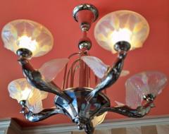 Atelier Petitot Ezan Glass FRENCH ART DECO GLASS NICKELED BRONZE BIRD CHANDELIER BY ATELIER PETITOT - 4278221