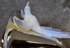  Atelier Petitot Ezan Glass FRENCH ART DECO OPALESCENT GLASS BIRD NICKEL BRONZE SCONCES - 4279362