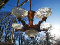  Atelier Petitot Ezan Glass French Art Deco Chandelier with the Original Opaque Moulded Icicle Glass Shades - 4182408