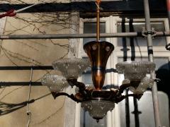  Atelier Petitot Ezan Glass French Art Deco Chandelier with the Original Opaque Moulded Icicle Glass Shades - 4182410