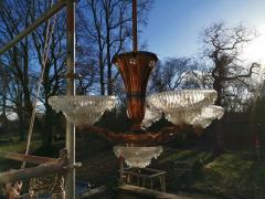  Atelier Petitot Ezan Glass French Art Deco Chandelier with the Original Opaque Moulded Icicle Glass Shades - 4182411