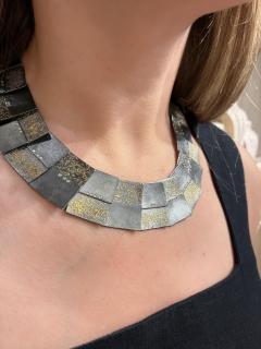  Atelier Zobel Alternating Diamond Yellow Gold Oxidized Silver Link Necklace Atelier Zobel - 4710389