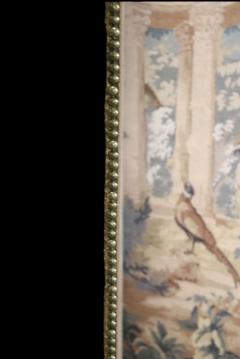  Aubusson FRENCH AUBUSSON STYLE FOUR PANEL ROOM SCREEN OF LUSH LANDSCAPE BIRDS COLUMNS - 4466093
