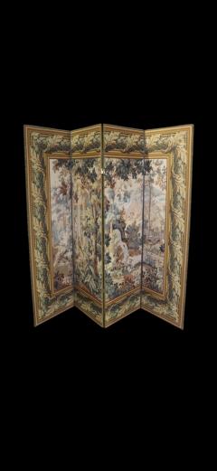  Aubusson FRENCH AUBUSSON STYLE FOUR PANEL ROOM SCREEN OF LUSH LANDSCAPE BIRDS COLUMNS - 4466099