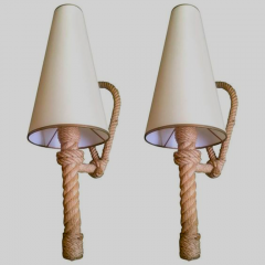  Audoux Minet Audoux Minet Pair of Torch Shaped Rope Sconces in Vintage Condition - 383868