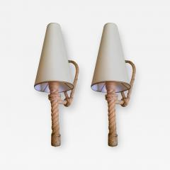  Audoux Minet Audoux Minet Pair of Torch Shaped Rope Sconces in Vintage Condition - 384949