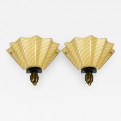  Aureliano Toso 1950s Aureliano Toso Pair of Gold Fan Shaped Murano Glass Sconces - 326873