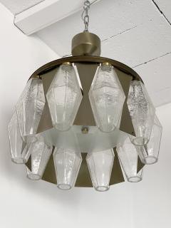  Aureliano Toso Pair of Metal Brass Murano Glass Pendant Lights by Aureliano Toso Italy 1960s - 2524311