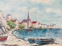  Austin Landscape Beach Town Oil on Canvas Painting Signed by Artist Austin - 2873480