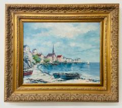  Austin Landscape Beach Town Oil on Canvas Painting Signed by Artist Austin - 2873489
