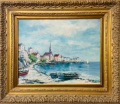  Austin Landscape Beach Town Oil on Canvas Painting Signed by Artist Austin - 2873492