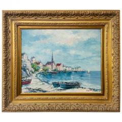  Austin Landscape Beach Town Oil on Canvas Painting Signed by Artist Austin - 2873577