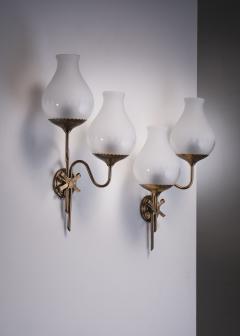  B hlmarks AB Bohlmarks B hlmarks pair of brass and glass wall lamps - 3596172